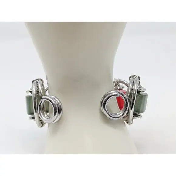 Silver Tone Color Bead Wire Wrapped Chunky Cuff Bracelet - Picture 3 of 5